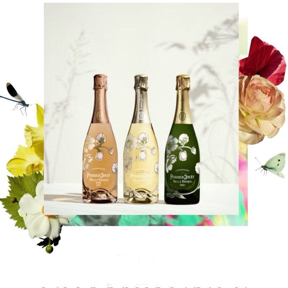 🍾 lot 4 PERRIER JOUET trumpet Champagne Flutes glasses NWT France white floral - Picture 3 of 9